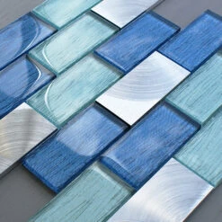 Portland Blue Glass And Aluminium Brick Mosaic