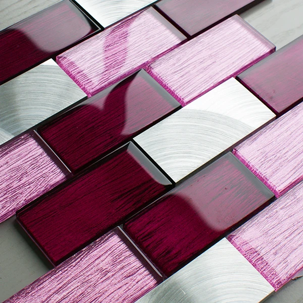 Portland Pink Glass And Aluminium Brick Mosaic 3 Portland Pink Glass And Aluminium Brick Mosaic