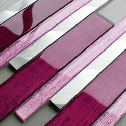 Portland Pink Glass And Aluminium Linear Mosaic
